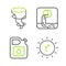 Set line Sun, Canister for gasoline, Wastewater and Tornado icon. Vector