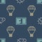 Set line Sun and cloud weather, Box flying on parachute and Airport board on seamless pattern. Vector