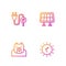 Set line Sun, Polar bear head, Electric saving plug in leaf and Solar energy panel. Gradient color icons. Vector