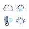 Set line Sunrise, Meteorology thermometer, Sunset and Cloud icon. Vector