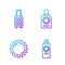 Set line Sunscreen spray bottle, Sun, Suitcase and Sunscreen spray bottle. Gradient color icons. Vector