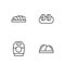 Set line Sushi, Asian noodles in paper box, Fish steak and icon. Vector