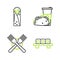 Set line Sushi on cutting board, Crossed fork, Paper glass and taco with tortilla and Doner kebab icon. Vector
