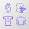 Set line Sweater, Woman dress, Scissors and leather and French curves icon. Vector