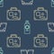 Set line Swimming trunks, Suitcase and Sunscreen spray bottle on seamless pattern. Vector