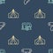 Set line Swiss army knife, Tourist tent and Rv Camping trailer on seamless pattern. Vector