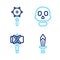 Set line Sword for game, Medieval axe, Skull and chained mace ball icon. Vector