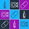 Set line Syringe, Medicine pill or tablet and Medical symbol of the Emergency icon. Vector