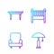 Set line Table lamp, Armchair, Wooden table and Baby crib cradle bed. Gradient color icons. Vector