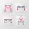 Set line Table lamp on table, Chest of drawers, Office desk and Chair icon. Vector