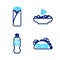 Set line Taco with tortilla, Bottle of water, Nachos in plate and Burrito icon. Vector