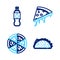 Set line Taco with tortilla, Pizza, Slice of pizza and Bottle water icon. Vector