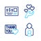 Set line Taking care of children, Thank you with heart, Heart hand and Bank check icon. Vector