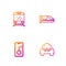 Set line Taxi car, City map navigation, Train and High-speed train. Gradient color icons. Vector