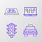 Set line Taxi car, Traffic light, Laptop call taxi service and roof icon. Vector