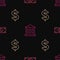 Set line Tearing money banknote, Dollar symbol and Bank building on seamless pattern. Vector