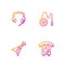 Set line Telephone handset, Electric bass guitar, Headphones and Yoyo toy. Gradient color icons. Vector