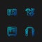 Set line Test tube and flask, Biosafety box, Spectrometer and Cloning. Gradient color icons. Vector