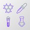 Set line Test tube and flask chemical, Pipette and Chemical formula icon. Vector