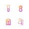 Set line Test tube and flask, Radiation warning document, and . Gradient color icons. Vector