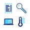 Set line Thermometer, Medical clinical record, Key and Paper financial check icon. Vector