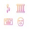 Set line Thief mask, Retro audio cassette tape, Footsteps and Prison window. Gradient color icons. Vector