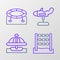 Set line Tic tac toe game, Attraction carousel, Swing plane and Jumping trampoline icon. Vector