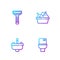 Set line Toilet bowl, Washbasin with water tap, Shaving razor and Basin soap suds. Gradient color icons. Vector