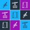 Set line Tommy gun, Bullet and Buying assault rifle icon. Vector