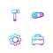 Set line Toolbox, Gear and arrows as workflow, Hammer and Timing belt kit. Gradient color icons. Vector