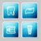 Set line Tooth, Toothpaste, Dentures model and Tube of toothpaste icon. Vector