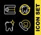 Set line Tooth whitening, Online dental care, and Dentures model icon. Vector