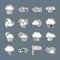 Set line Tornado swirl, Cloud with rain and lightning, snow, Wind, and Cloudy icon. Vector