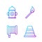 Set line Traffic cone, Fire hose reel, Fire hydrant and Burning match with fire. Gradient color icons. Vector