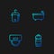 Set line Trash can, Bellboy hat, Towel on hanger and Bathtub. Gradient color icons. Vector