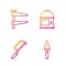 Set line Trowel, Hacksaw, Clamp tool and Paint bucket. Gradient color icons. Vector