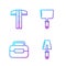 Set line Trowel, Toolbox, T-square line and Putty knife. Gradient color icons. Vector