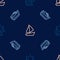 Set line Tsunami, Speedboat and Yacht sailboat on seamless pattern. Vector