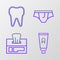 Set line Tube of toothpaste, Wet wipe pack, Underwear and Tooth icon. Vector