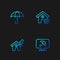 Set line Umbrella, House and lightning, and with shield. Gradient color icons. Vector