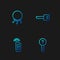 Set line Undefined key, Car with remote, Bunch of keys and Key. Gradient color icons. Vector