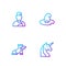 Set line Unicorn, Hermes sandal, Wizard warlock and Witch hat. Gradient color icons. Vector