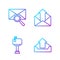 Set line Upload inbox, Mail box, Envelope with magnifying glass and Outgoing mail. Gradient color icons. Vector