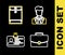 Set line User of man in business suit, Briefcase, Identification badge and Envelope icon. Vector