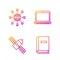 Set line User manual, Satellite, Social network and Laptop. Gradient color icons. Vector