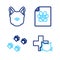 Set line Veterinary clinic, Paw print, Medical certificate for dog or cat and Dog icon. Vector