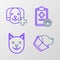 Set line Veterinary clinic symbol, Cat, Clipboard with medical clinical record pet and icon. Vector