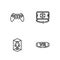Set line Virtual reality glasses, 3d modeling, Gamepad and icon. Vector