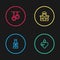 Set line Vitamins, Heartbeat increase, Gym building and Gymnastic rings icon. Vector