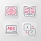 Set line Vocabulary, Chalkboard, Open book and Certificate template icon. Vector